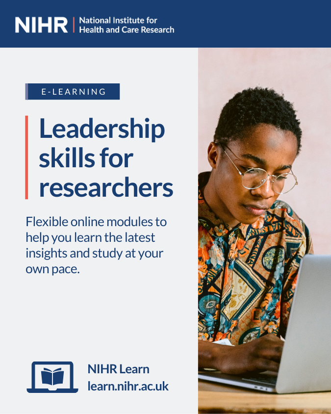 Develop your leadership and management skills with our 16 free online modules. They share the latest leadership tools to enable you to reflect on and practise new approaches.

Login or register on NIHR Learn to find out more:
learn.nihr.ac.uk/course/view.ph…