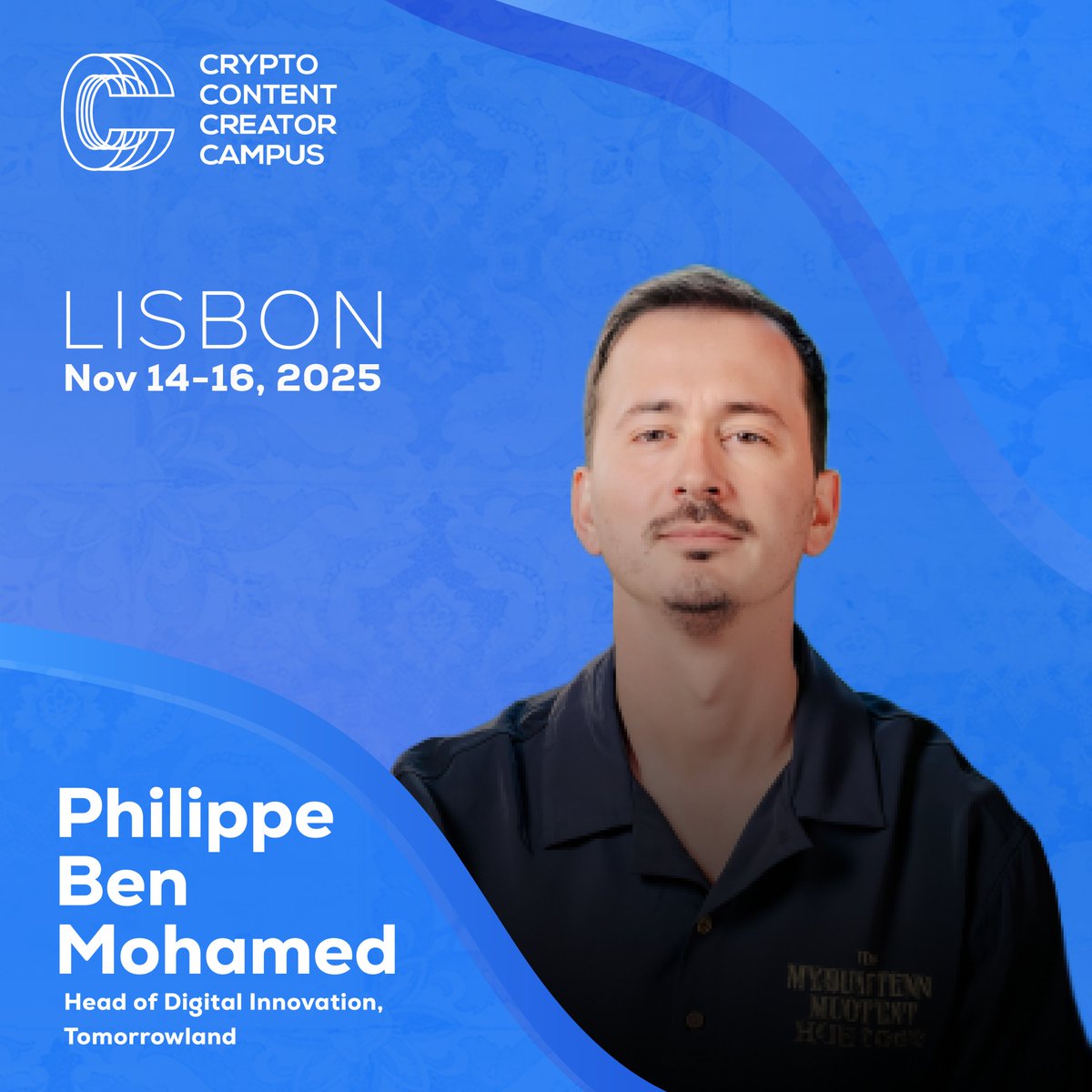 Crypto Content Creator Campus (@ccccampus) on Twitter photo Speaker Announcement!
We’re excited to welcome Philippe Ben Mohamed to the stage at CCCC Lisbon 2025.
As Head of Digital Innovation at <a href="/tomorrowland/">Tomorrowland</a>, Philippe has led cutting-edge digital experiences for one of the world’s most iconic festivals - connecting millions globally Speaker Announcement!
We’re excited to welcome Philippe Ben Mohamed to the stage at CCCC Lisbon 2025.
As Head of Digital Innovation at <a href="/tomorrowland/">Tomorrowland</a>, Philippe has led cutting-edge digital experiences for one of the world’s most iconic festivals - connecting millions globally