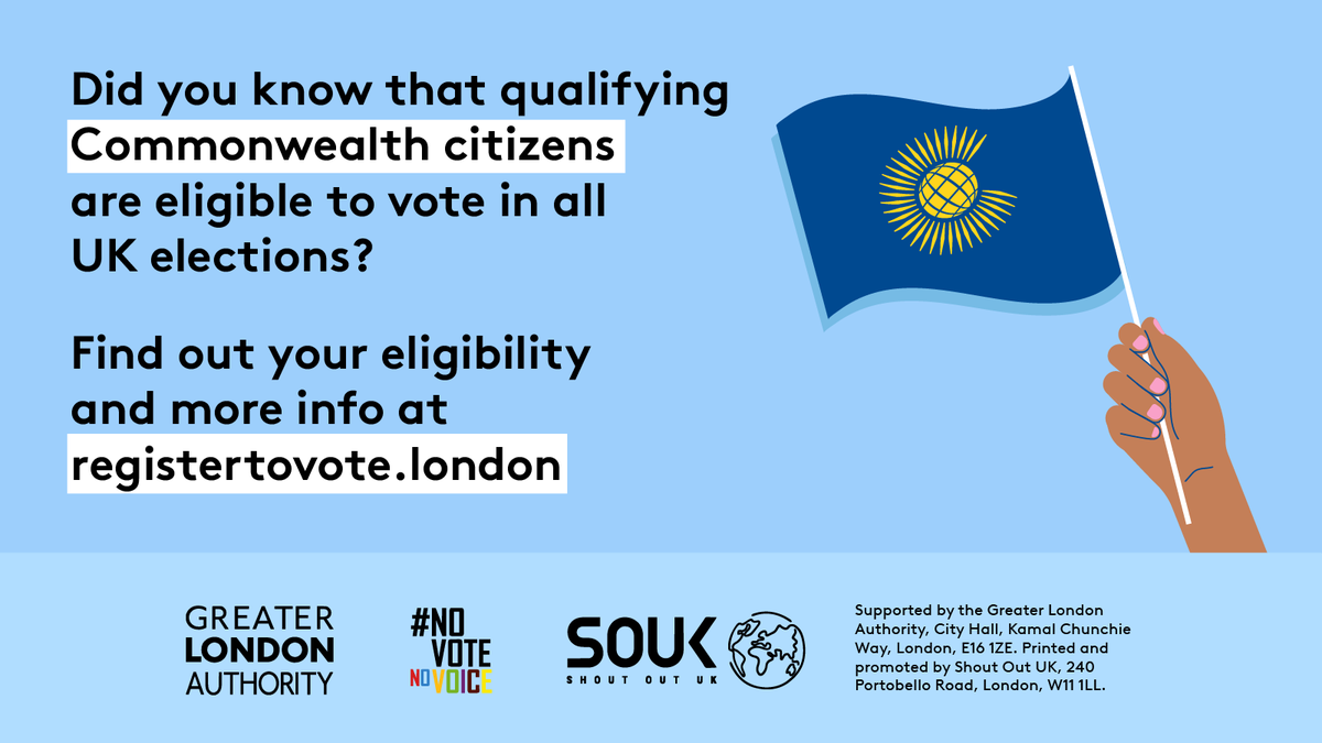 Calling all Commonwealth citizens in London 📣

#RegisterToVote today and make sure your voice gets heard.

Share 👇 + find out more at registertovote.london  #NoVoteNoVoice #LVRW2025