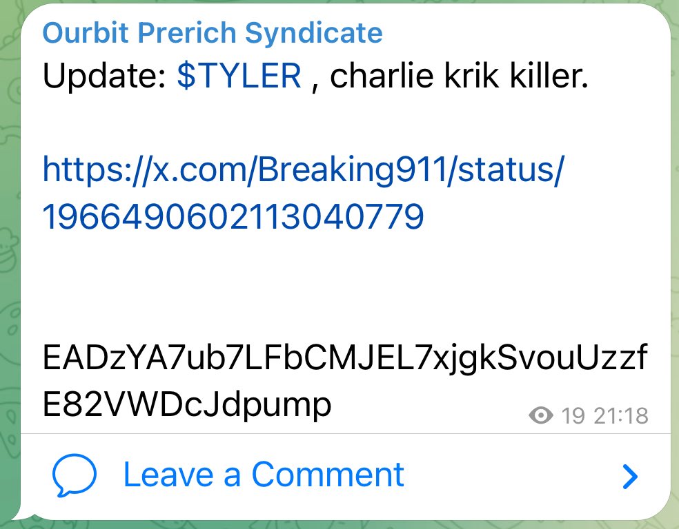 Update: $TYLER , charlie krik killer.

x.com/Breaking911/st…

EADzYA7ub7LFbCMJEL7xjgkSvouUzzfE82VWDcJdpump