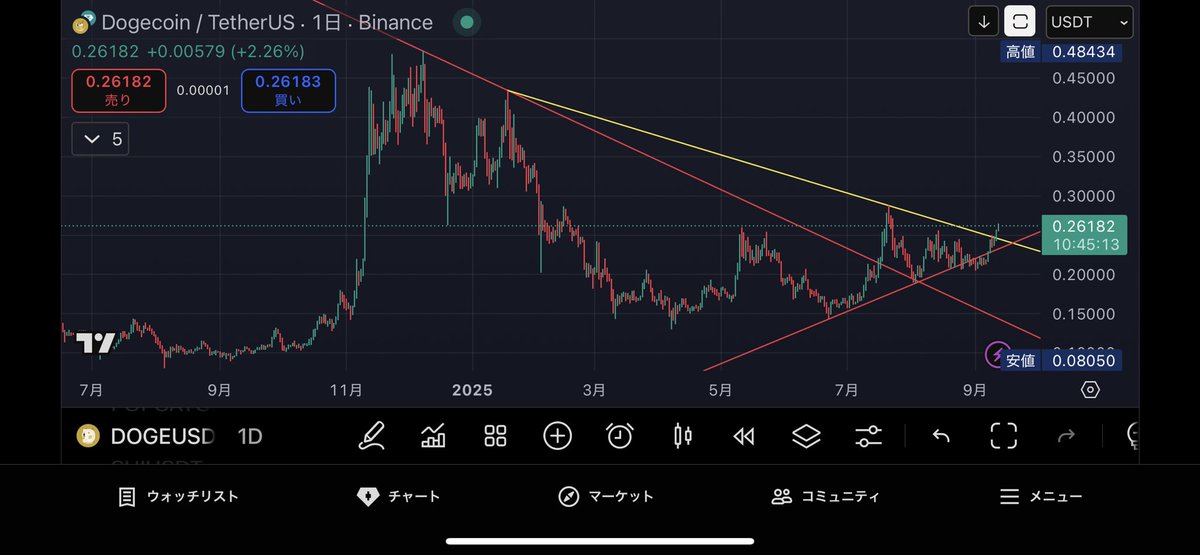#DOGE
7月末にポストしてたCカーブをやっと超えました📈ここからDOGEの本気モードを見せてもらおうか🐕BTCが崩壊しない限り上昇は継続すると思います！今回のバブルでは1.2ドル〜1.5ドルを利確目標としています！