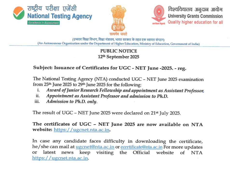 rojgarresult's tweet image. NTA UGC NET June 2025 Exam E Certificate Released
#ROjgarResult #UGCNET 
Click to Download : tinyurl.com/zm4szbm6