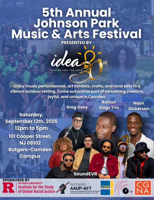 Join us tomorrow, September 13th, 12-5 PM, for the 5th Annual Johnson Park Music &amp; Arts Festival at Johnson Park in Camden, NJ, bringing the community of Camden together for a day of music, art displays, local vendors, and crafts for the kids.

More here: globalracialjustice.rutgers.edu/event/5th-annu…