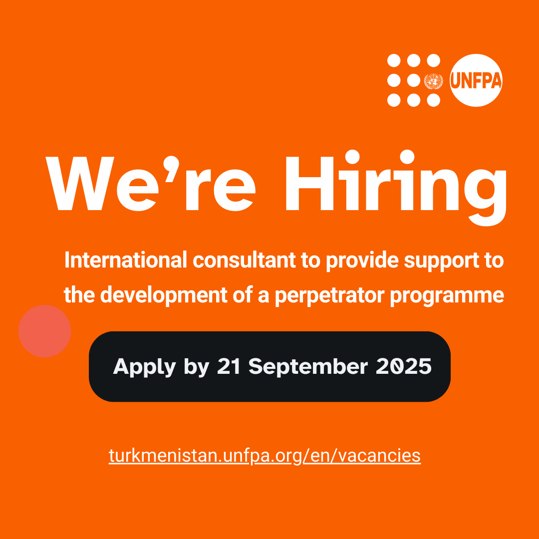 The UNFPA Turkmenistan office advertises the #vacancy of an International consultant to provide support to the development of a perpetrator programme. Apply here: turkmenistan.unfpa.org/en/vacancies/i…

#vacancy
