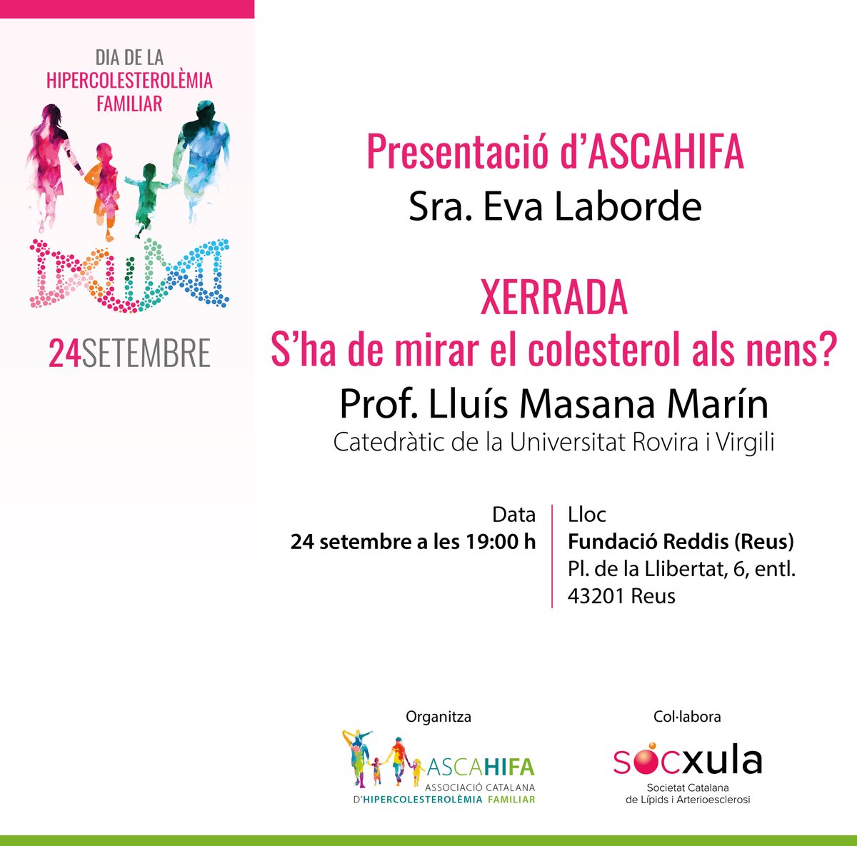 📢 El 24/09 és el Dia Internacional de la #HipercolesterolèmiaFamiliar, us convidem a la xerrada
“S’ha de mirar el #colesterol als nens?” amb el Prof. Lluís Masana <a href="/lluismasana/">Lluís masana</a>.
🚩 A la <a href="/fundacioreddis/">Fundació Reddis</a> (Reus) a les 19:00 h
