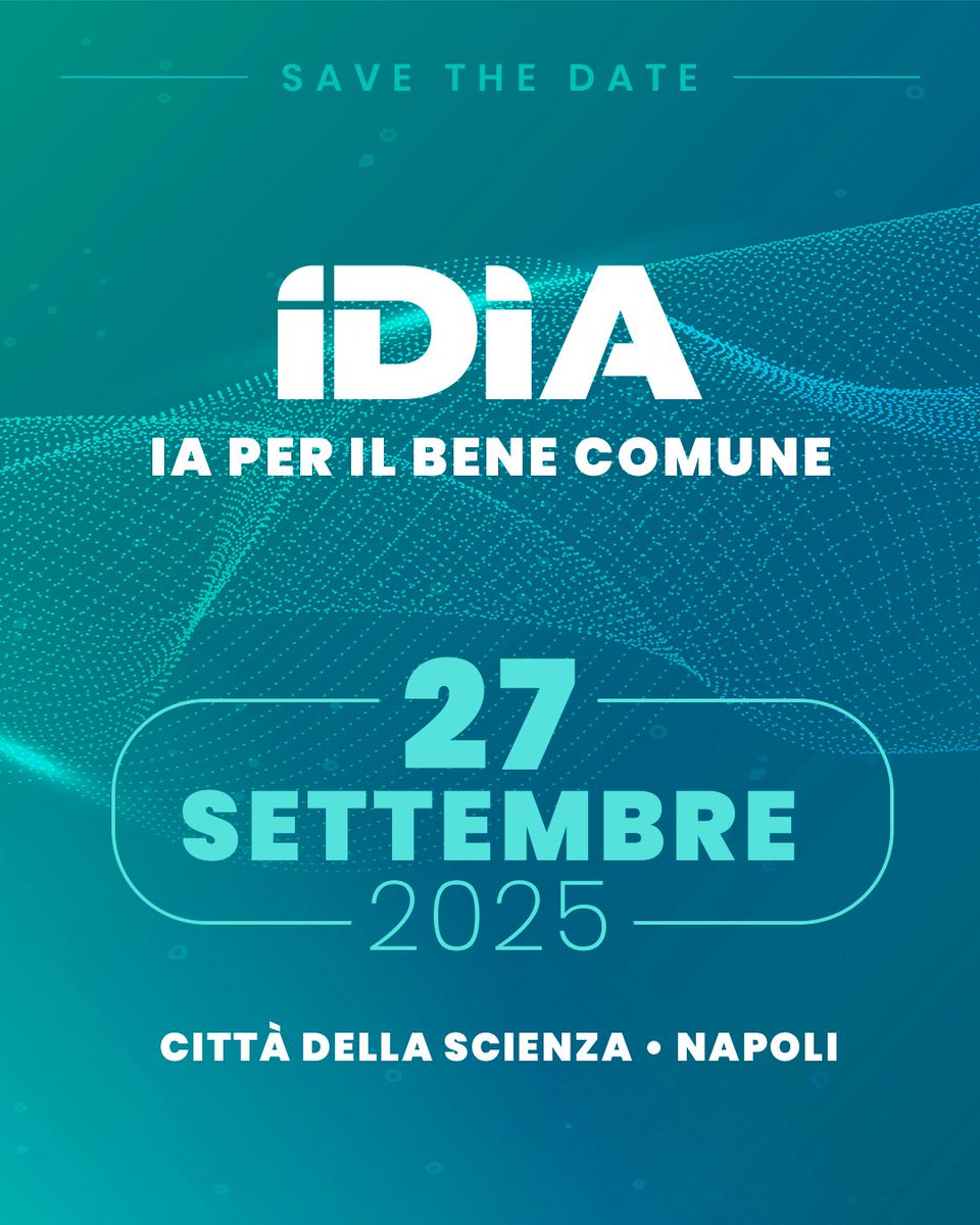 ✨Dopo il successo della prima edizione tenutasi a Roma, IDIA torna a Napoli, Città della Scienza, il 27 Settembre, per esplorare come l’IA possa diventare uno strumento di innovazione al servizio del bene comune.

👉 Non mancare! Iscriviti qui:
eventbrite.it/e/biglietti-id…