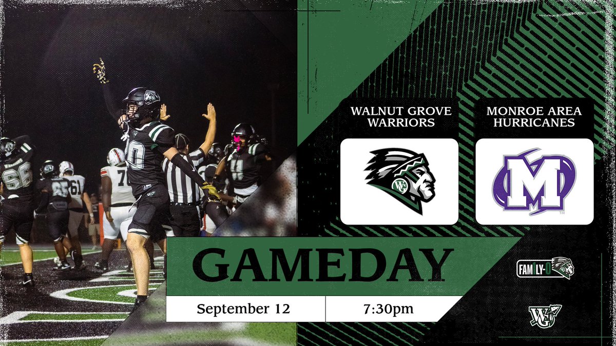IT'S GAMEDAY! Warriors travel up 78 a few miles to take on the Monroe Area Purple Hurricanes. Battle of Unbeatens and Fox5 Game of the Week. Get to the Purple Pit early and cheer on our team! #FAM1LY-0