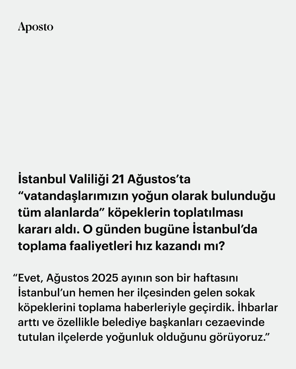 dortayaklisehir's tweet photo. @apostonews ‘dan @denizaytekin , Angst için akademik araştırmalar direktörümüz Mine Yıldırım @yildmine ile konuştu:
•
“Dört Ayaklı Şehir: Kent, Doğa, Hayvan Çalışmaları Derneği’nde akademik araştırmalar ve program direktörü olarak görev yapan akademisyen Mine Yıldırım’la Türkiye’deki sokak köpeklerinin durumunu ve ‘toplatma’ kararlarının nelere yol açtığını, açabileceğini konuştuk.”⁠
⁠
⁠
Röportajın tamamına bağlantıdan erişebilirsiniz: https://t.co/OQdrGUUuyU