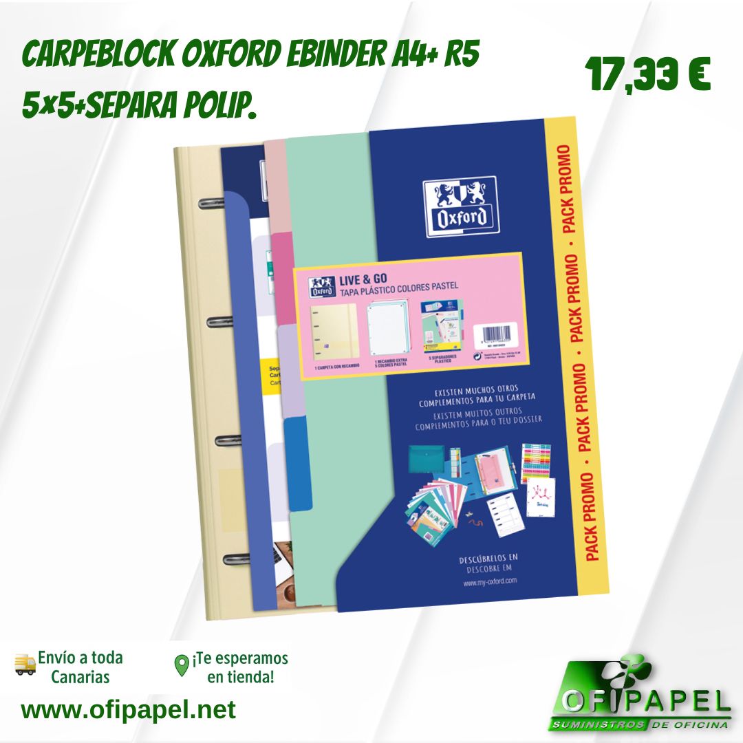 ¡Organiza tus apuntes con estilo!
📚 𝐂𝐚𝐫𝐩𝐞𝐛𝐥𝐨𝐜𝐤 𝐎𝐱𝐟𝐨𝐫𝐝 𝐄𝐛𝐢𝐧𝐝𝐞𝐫 𝐀𝟒+ R5 5×5 + separadores de polipropileno.⁣
⁣
👉 ofipapel.net
 o en nuestra tienda de Los Cristianos (Arona)

🚚 Envío a todas las Islas Canarias⁣
📍 Visítanos en Los Cristianos.