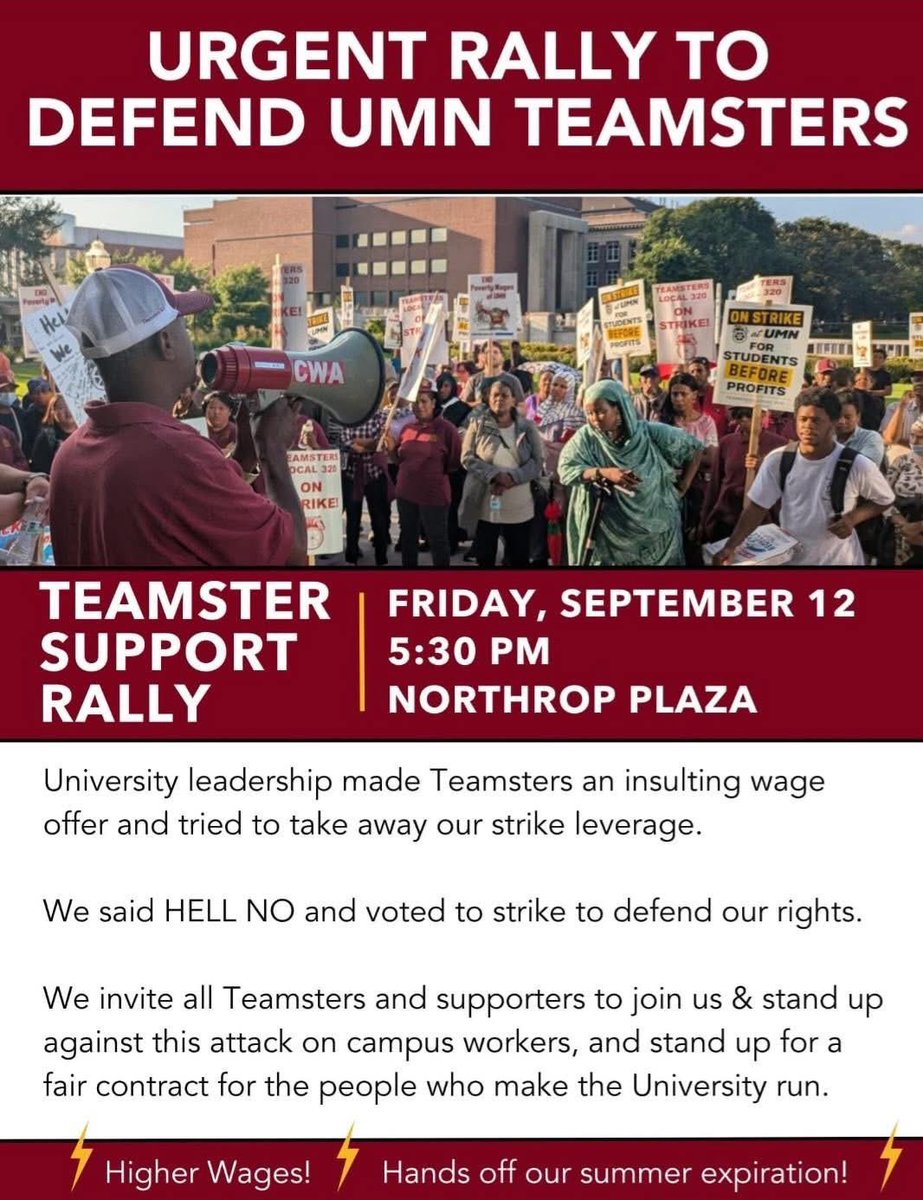 Local 792 staff joined Teamsters Local 320 on the picket line yesterday to support their 1400 members on strike at the University of Minnnesota.  They are fighting for fair wages after insultingly low offers. You can show your support today at 5:30 PM Northrop Plaza
#Teamsters✊
