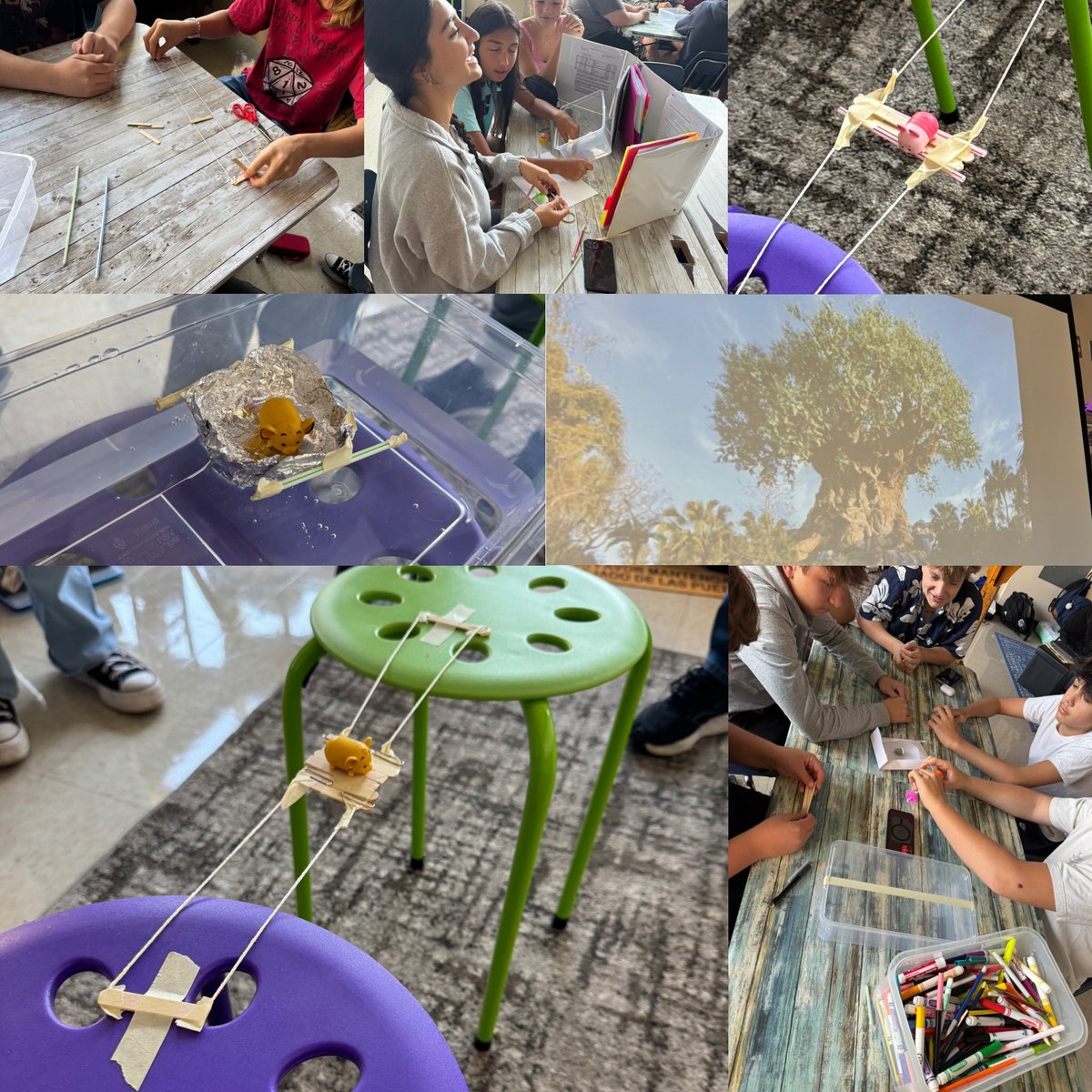 First STEM Day is underway!! Our first park is Animal Kingdom! Building a Safari vehicle 🦒, a bridge for wilderness explorers 🐶, and a floating banshee nest 🪹