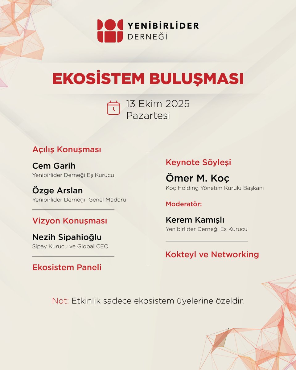 Bu yıl ikincisini gerçekleştireceğimiz Ekosistem Buluşmamız’da tüm mezunlarımız ve değerli paydaşlarımızla yeniden bir araya geleceğimiz için çok heyecanlıyız. Davetiyelerimizi ekosistem üyelerimize ulaştırdık; şimdi büyük buluşmaya hep birlikte gün sayıyoruz.🚀

13 Ekim’deki bu