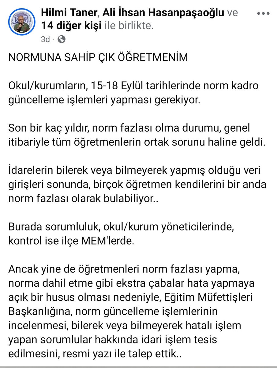 Hilmi TANER (@hilmitaner) on Twitter photo NORMUNA SAHİP ÇIK ÖĞRETMENİM
15-18 Eylül veri girişi yapılacak.
Sorumluluk, okul/kurum yöneticilerinde, kontrol ilçe MEM'lerde.
Eğitim Müfettişleri Başkanlığına, güncelleme işlemlerinin incelenmesi için yazı yazdık.
<a href="/antalyamem07/">Antalya İl Millî Eğitim Müdürlüğü</a>
<a href="/AntalyaValilik/">T.C. Antalya Valiliği</a>
<a href="/leventkuruoglu/">Levent Kuruoğlu</a>
<a href="/MissPratisyen/">🖊️ℙ𝕣𝕒𝕥𝕚𝕤𝕪𝕖𝕟 𝕋𝕨𝕖𝕖𝕥ç𝕚 🇹🇷✍️</a> NORMUNA SAHİP ÇIK ÖĞRETMENİM
15-18 Eylül veri girişi yapılacak.
Sorumluluk, okul/kurum yöneticilerinde, kontrol ilçe MEM'lerde.
Eğitim Müfettişleri Başkanlığına, güncelleme işlemlerinin incelenmesi için yazı yazdık.
<a href="/antalyamem07/">Antalya İl Millî Eğitim Müdürlüğü</a>
<a href="/AntalyaValilik/">T.C. Antalya Valiliği</a>
<a href="/leventkuruoglu/">Levent Kuruoğlu</a>
<a href="/MissPratisyen/">🖊️ℙ𝕣𝕒𝕥𝕚𝕤𝕪𝕖𝕟 𝕋𝕨𝕖𝕖𝕥ç𝕚 🇹🇷✍️</a>