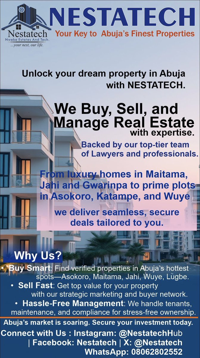 Nestatech's tweet photo. NESTATECH: Your Abuja Property Partner https://t.co/jA28FSNFgZ