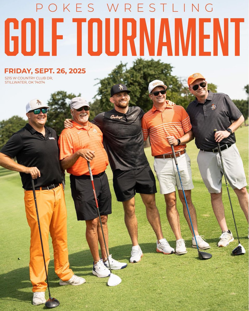 PokesWrestling's tweet photo. Cowboy fans, it’s almost tee time ⛳️ Join us Friday, Sept. 26 at the Stillwater Country Club for the Pokes Wrestling Golf Tournament!

https://t.co/xkMAMtE4Ih https://t.co/j25O3Amn2w
