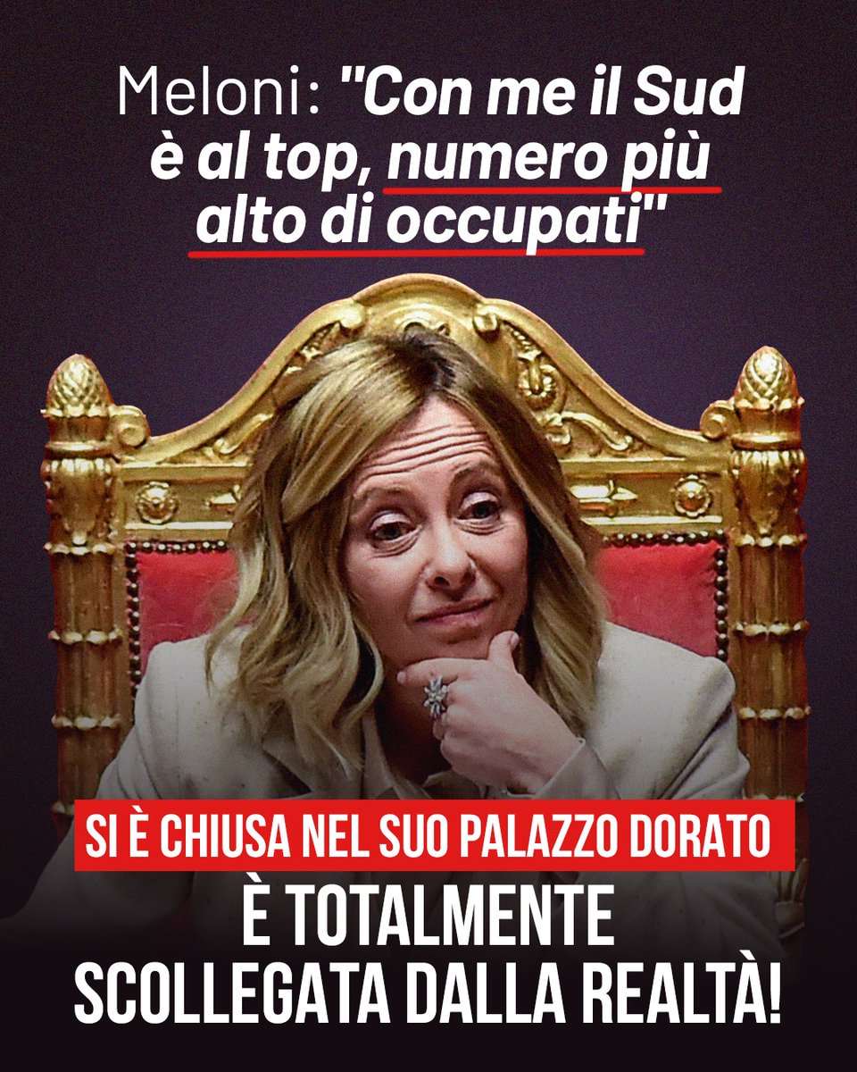 Milioni di poveri nel Mezzogiorno, cittadini costretti a rinunciare persino alle cure, lavoratori che guadagnano meno di mille euro al mese. Ma per Meloni il Sud è al top: Giorgia, sei imbarazzante!