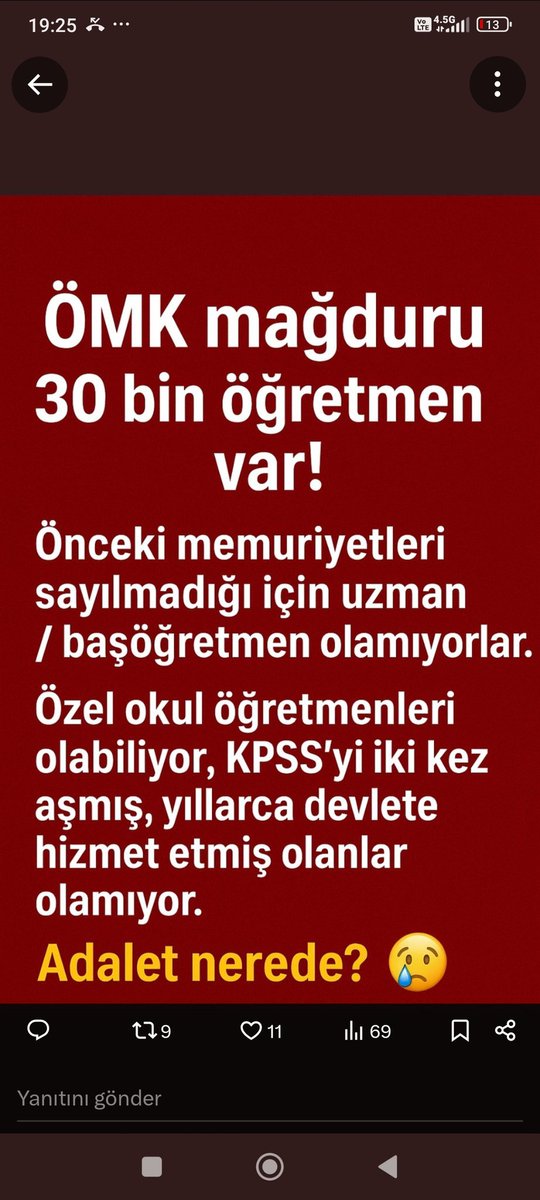 <a href="/nac_servet52079/">Servet Kınacı</a> <a href="/HurEgitimSen/">Hürriyetçi Eğitim Sen Genel Merkezi</a> <a href="/_aliyalcin_/">Ali YALÇIN</a> <a href="/_cevdetyilmaz/">Cevdet Yılmaz</a> <a href="/657HakPlatformu/">657 HAK PLATFORMU</a> <a href="/mimerkezi/">Maarif-Sen İletişim Merkezi</a> @mevzuogretmen2 #Karıyermağdurları