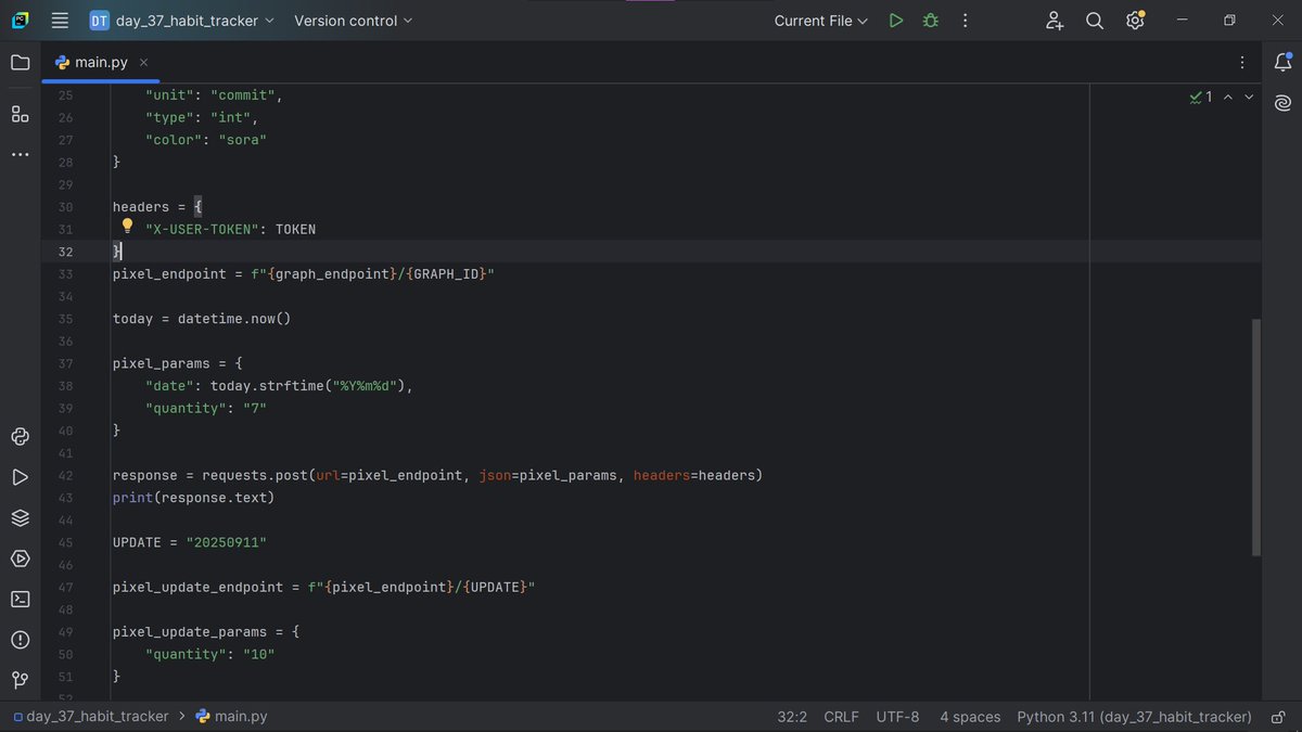 bluedev_py's tweet image. Day 37/100 – Intermediate+
> Learned Advanced Authentication with Headers
> Practiced POST / PUT / DELETE using the Requests Module
> Built a Habit Tracker using Pixela API📊✅
#100DaysOfCode
#pythonprogramming
#pythononlinetraining