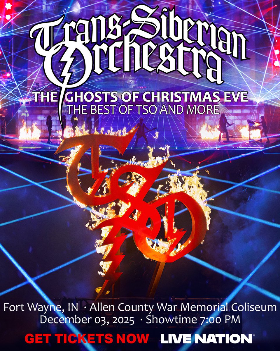 🚨 𝗢𝗡𝗦𝗔𝗟𝗘 𝗔𝗟𝗘𝗥𝗧 🚨

Tickets are ON SALE NOW for <a href="/trans_siberian/">Trans-Siberian Orchestra</a> "The Ghosts of Christmas Eve: The Best of TSO &amp; More" at <a href="/acwmc/">@acwmc</a> on December 3!

Purchase tickets at the MidWest America Ticket Office, Ticketmaster, and via the TM Mobile App.

🎫: bit.ly/TSO2025FW