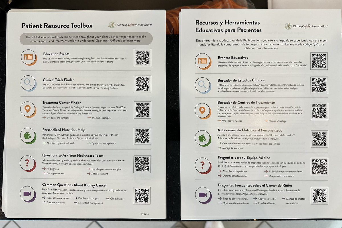 KidneyCancer's tweet photo. If you’re at #RCCAMW @KCPUTSW today, don’t forget to pick up a list of helpful resources for your #kidneycancer patients - in English and Spanish! Including 👉

🧡 Virtual support groups

🧡 Clinical trial &amp; treatment center finder

🧡 One-on-one patient liaison support https://t.co/srUxXRZF3F