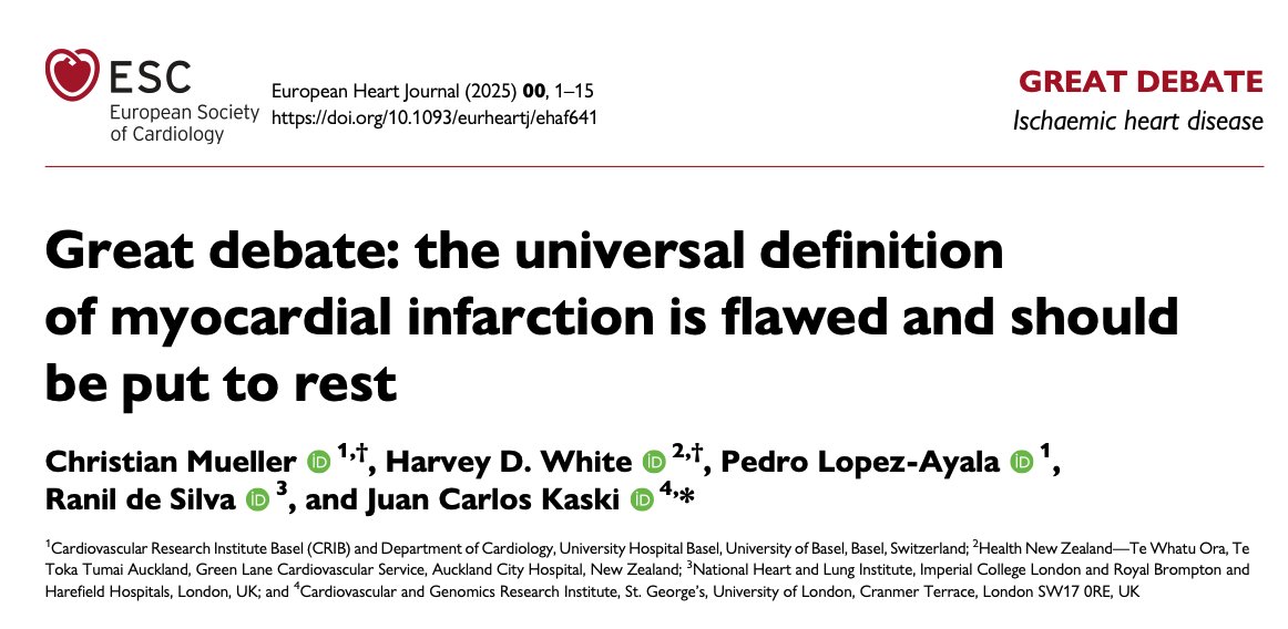 Great debate: the universal definition of myocardial infarction is flawed and should be put to rest: <a href="/ESC_Journals/">European Society of Cardiology Journals</a> 

🥸 - "should be put to rest"  is an interesting title! 

😱Let's summarize article that wants to silence the UDMI! 

👇👇👇