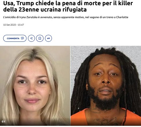 Solitamente sono contraria alla pena di morte, ma in un caso vergognoso come questo non posso che dare ragione a Trump. #IrynaZarutska