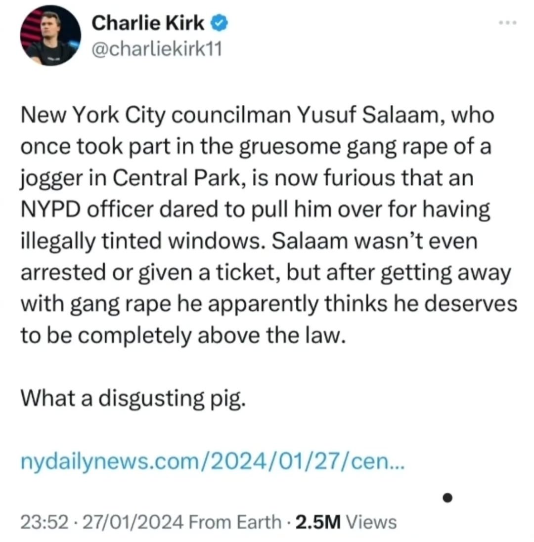 leslieleeiii's tweet image. Charlie Kirk was such a racist piece of garbage  that he was still lying about the Central Park Five case last year.