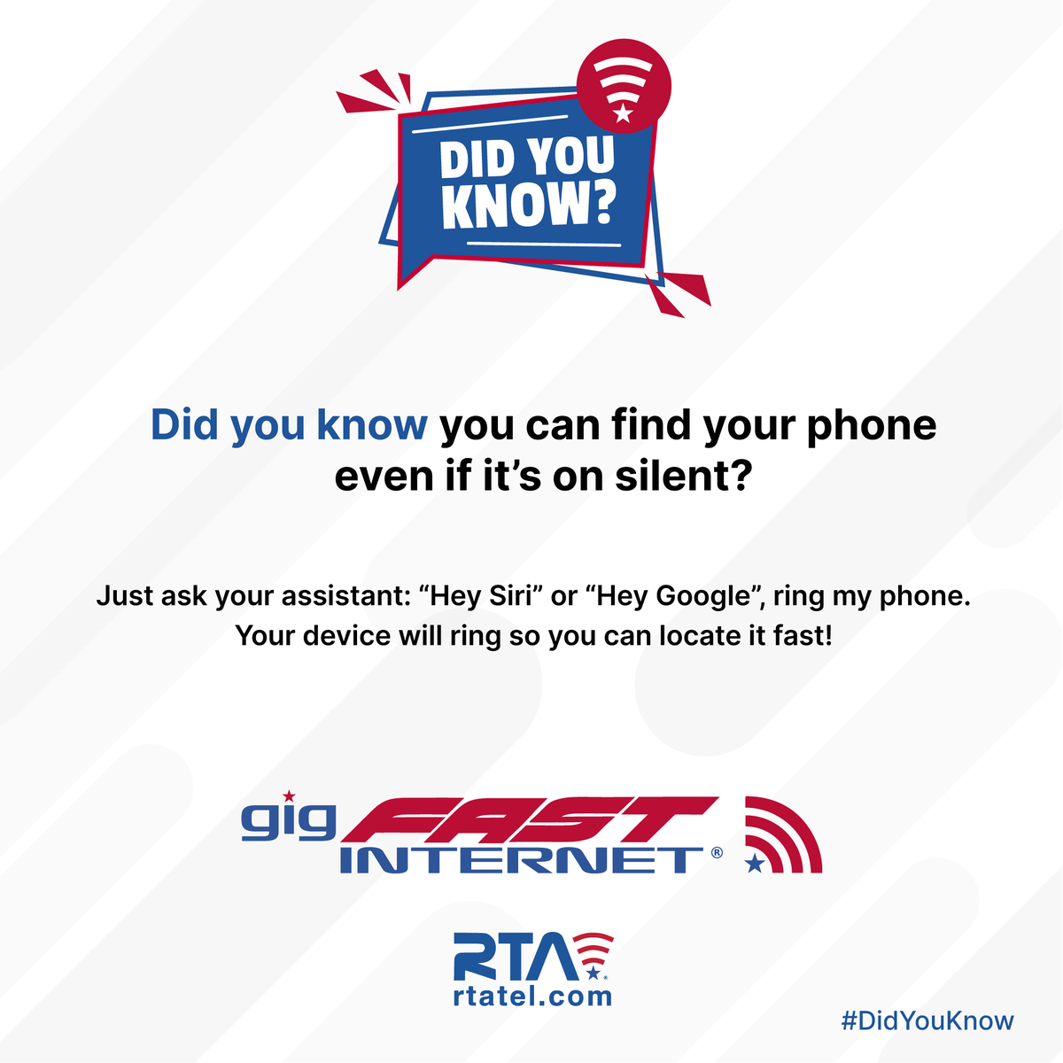 rta4usa's tweet photo. Now you know how to find your phone faster! โ
๐ See more on https://t.co/e7Lc16rrjU
#TechTip #StayConnected #CyberSecurity #gigFASTINTERNET #RTA https://t.co/ET3gy3ne1G