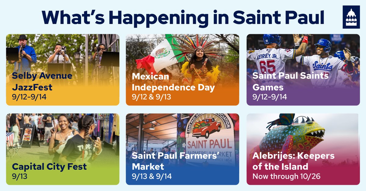 Need weekend plans? Check out what's happening in Saint Paul!

👉 Capital City Fest
👉 Selby Avenue JazzFest
👉 Alebrijes: Keepers of the Island
👉 Mexican Independence Day
👉 Saint Paul Saints games

<a href="/SaintPaul/">Visit Saint Paul</a> is your go-to source for what to explore. visitsaintpaul.com/events-calenda…