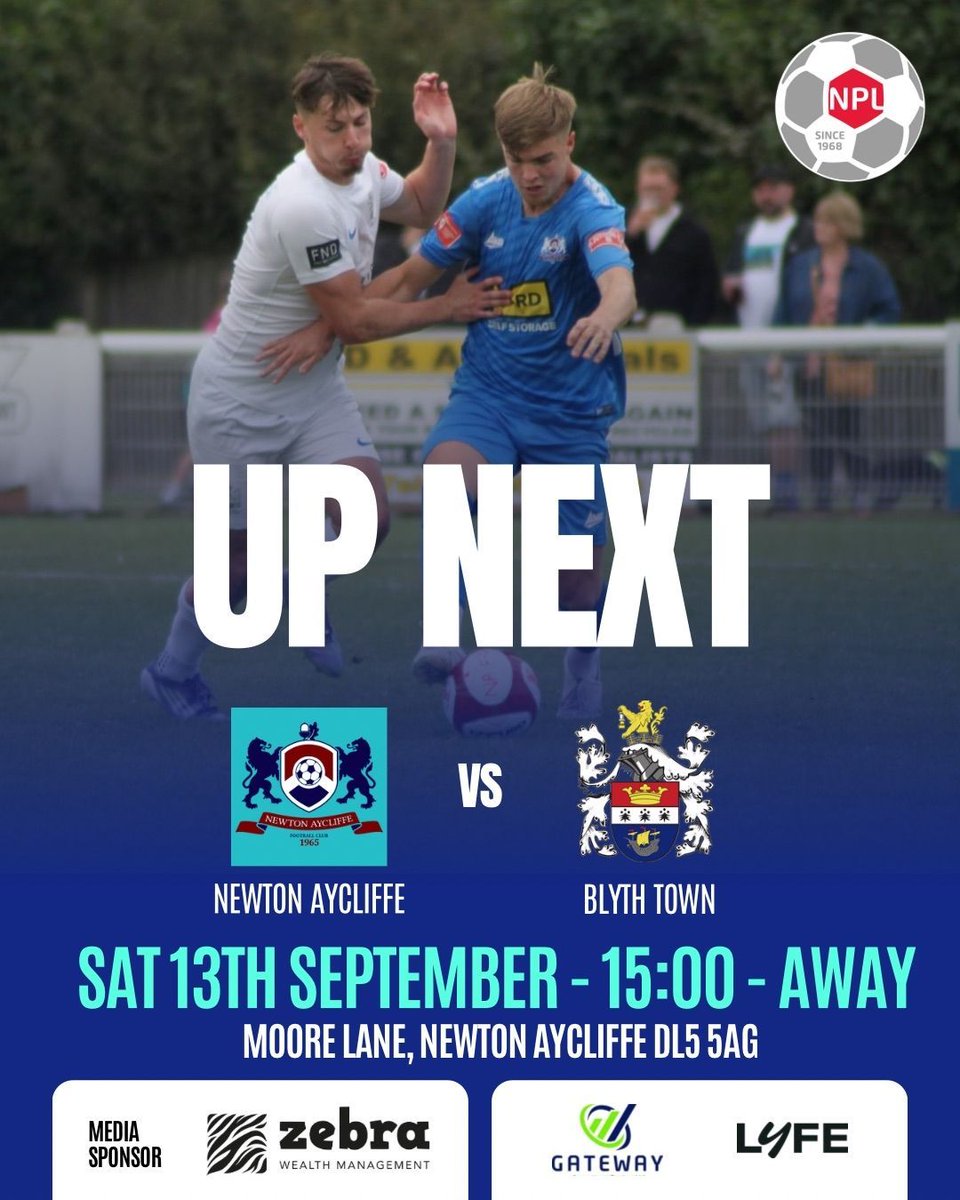 ▶️ 𝙏𝙊𝙈𝙊𝙍𝙍𝙊𝙒

It’s another visit to Newton Aycliffe, this time in the league!

🏆 Northern Premier League East Division
🎮 Newton Aycliffe
📆 Saturday 13th September
⏰ 3.00pm
🏟️ Moore Lane, Newton Aycliffe, DL5 5AG 
🎟️ Adults £10, Concessions £7, U16s £3