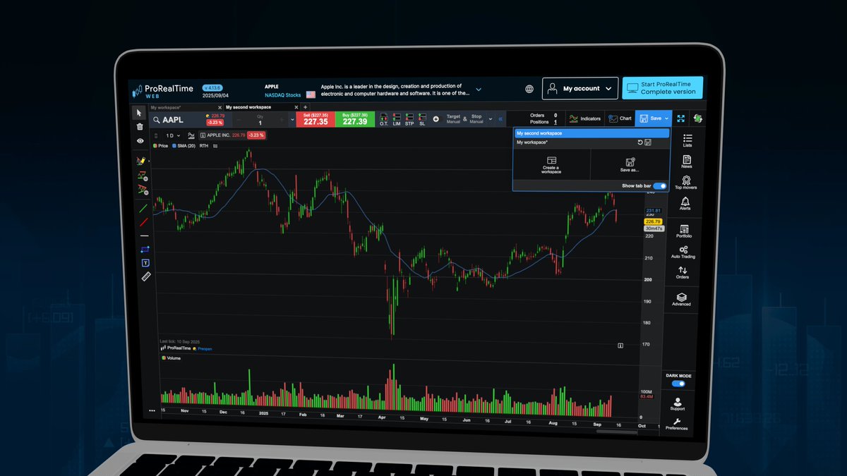 ProRealTime's tweet image. 🆕New ProRealTime WEB🆕

Based on your feedback, we have revised how templates work:

- Continuous automatic saving
- Restoration of the last manually saved version
- Quick switching between templates using the tab bar