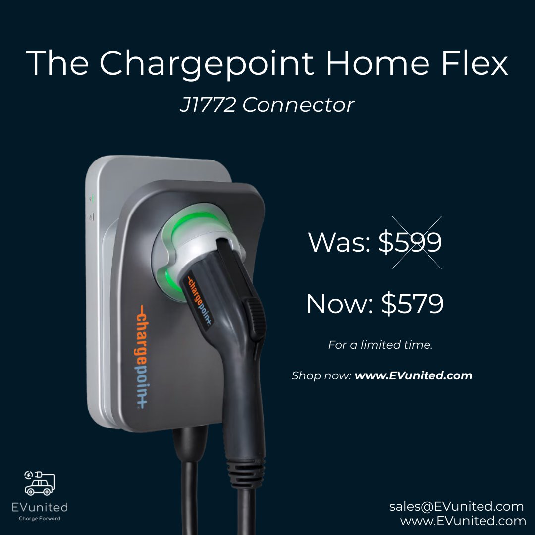 For a limited time, get the Chargepoint Home Flex EV Charger for just $579 (was $599). Charge your EV any time with this home charger. Don't miss out on this deal!

Shop now: zurl.co/a03hB 

#EVCharger #EVunited #ElectricVehicle #EVCharging #SpecialOffer #Sale