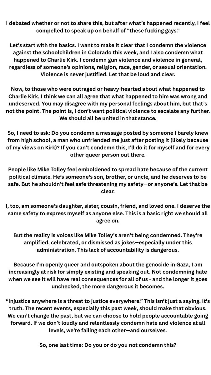 himynamesshayna's tweet photo. I’ll just leave this post from a guy from my high school and my response, here. https://t.co/zhe2BlWWn0