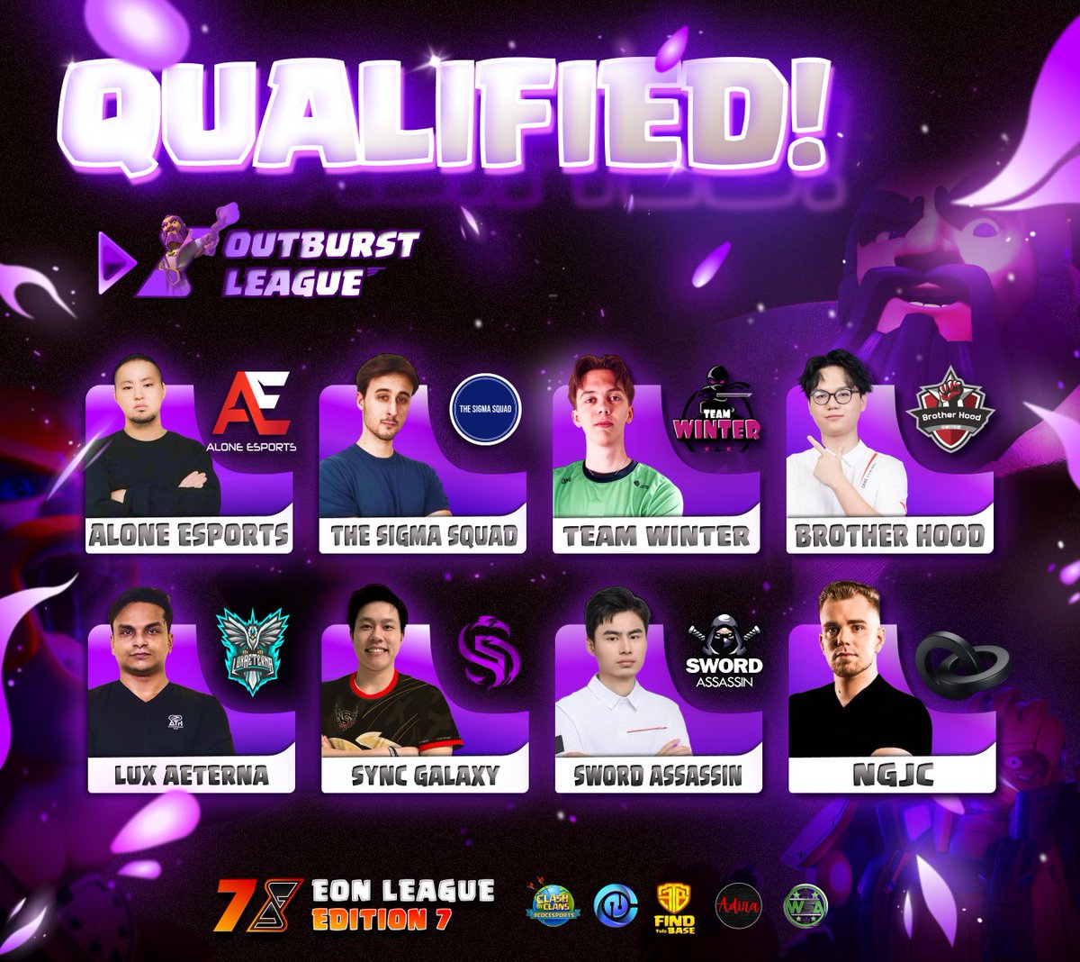 The 8 qualified teams of the Outburst Division ⚡

Congratulations on your achievements and perseverance! ⚔️

The battle is leveling up… are you ready to clash in the Swiss Stage? 🔥

#ClashEsports #EON
#ClashOfClans #eSports
