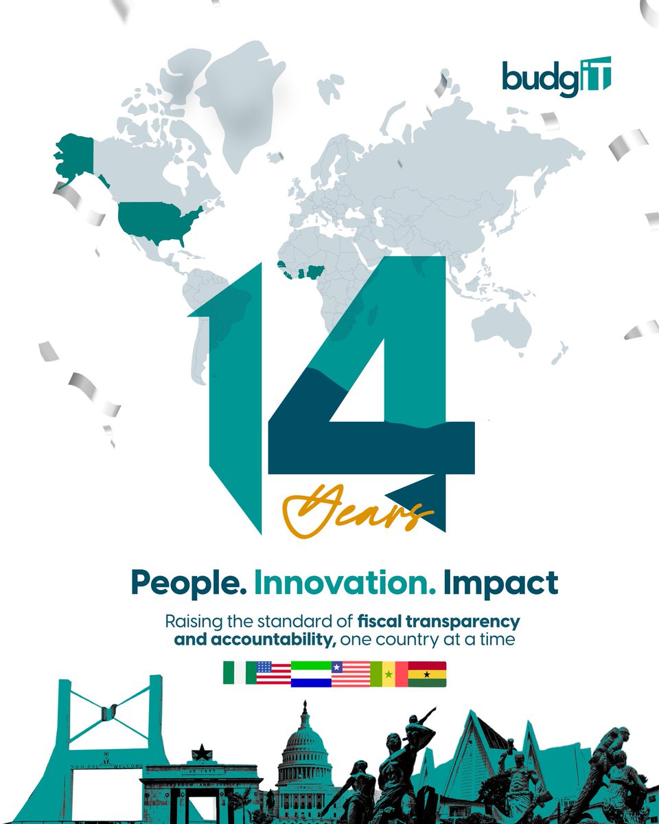 Today, we celebrate 14 incredible years of <a href="/BudgITng/">BudgIT Nigeria</a>! 💃

From a bold idea to a civic innovation powerhouse, we’ve spent over a decade driving fiscal transparency, accountability, and citizen participation in governance across Nigeria and beyond.

📌 14 years of simplifying