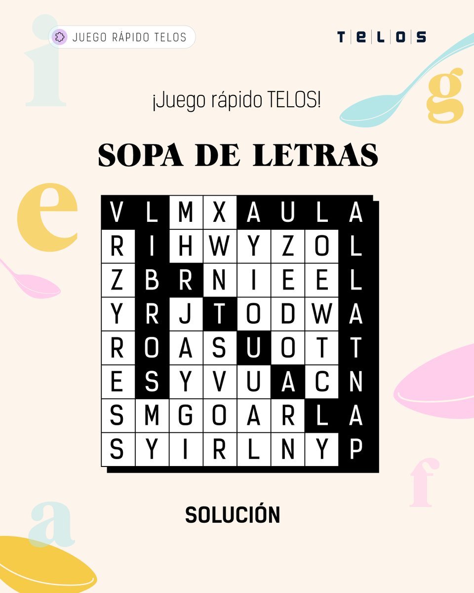 ¿Listo para un reto de vuelta al cole versión TELOS? 📖💻

Hemos escondido en una sopa de letras conceptos esenciales de los artículos de #TELOS127. Son ideas que hablan de educación, tecnología y las generaciones más jóvenes.

🙋‍♂️ Comparte tu resultado y reta a alguien a