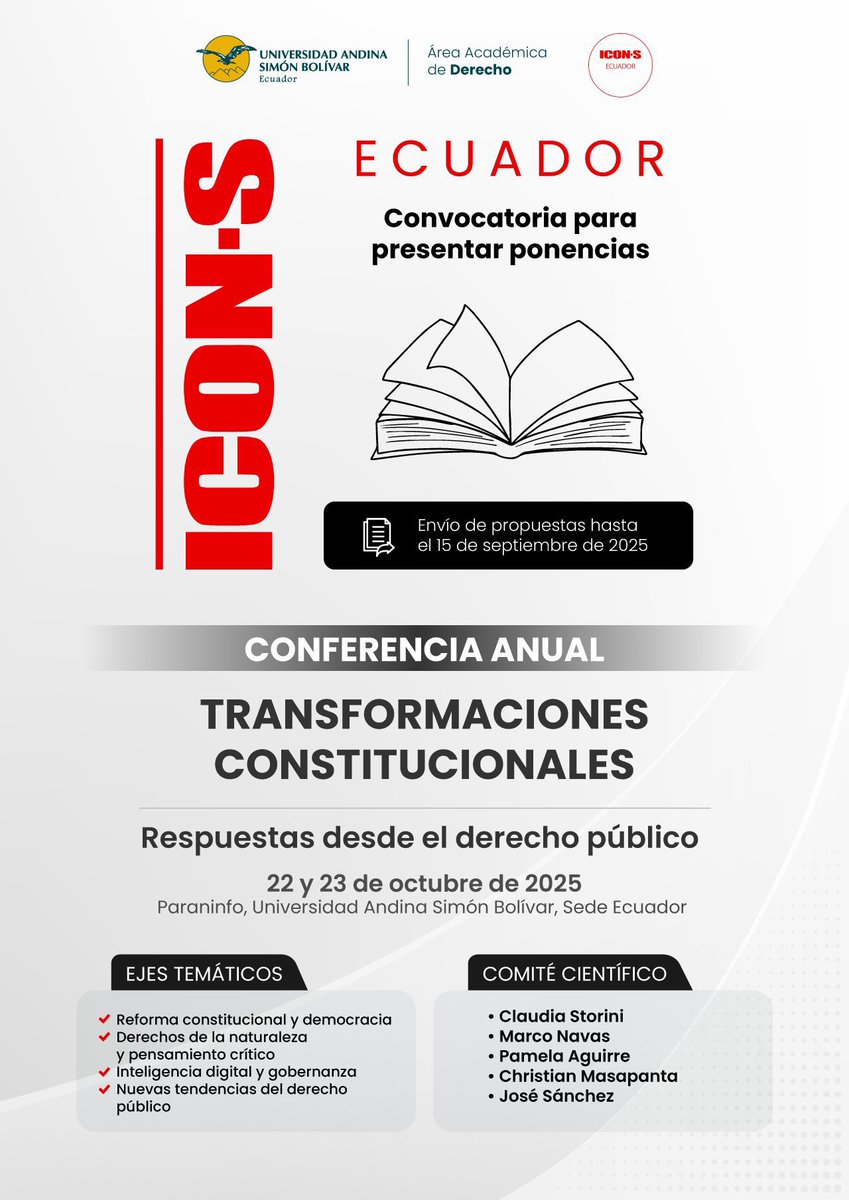 ⏳ EL PLAZO ESTÁ POR VENCER.

🔴CONFERENCIA ANUAL <a href="/ICON__S/">ICON•S</a> , Capítulo Ecuador 🇪🇨

🗓️ Fecha límite para enviar propuestas: 15 de septiembre 2025 

🔗 Bases y ejes temáticos: bit.ly/4miAh3p

#ICONSEcuador2025