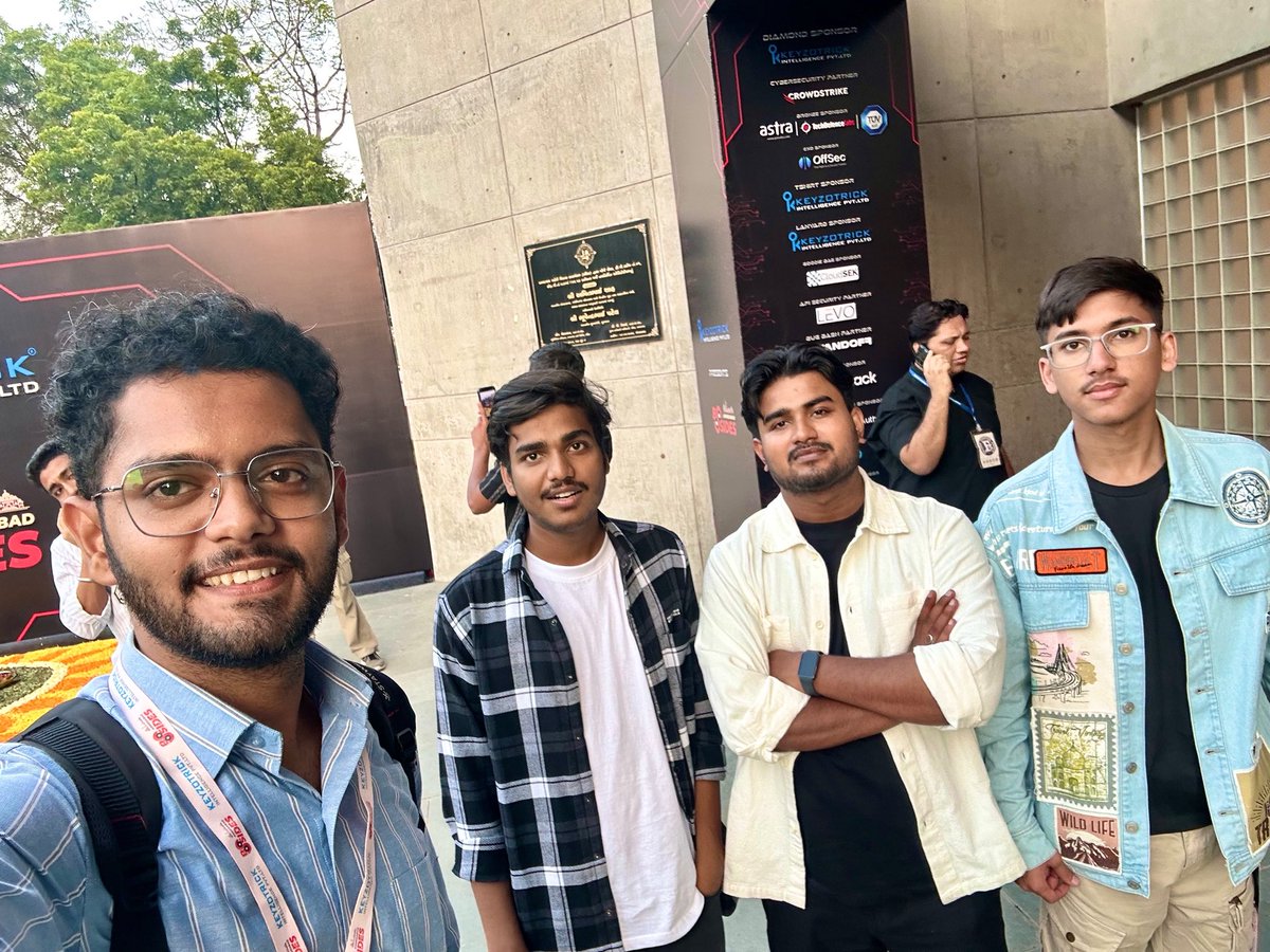 Day 1 at <a href="/bsidesahmedabad/">Security BSides Ahmedabad</a> was absolutely amazing! Met some awesome bug bounty hunters — <a href="/itz_mg_/">Mukul Goyal</a> , <a href="/pranshux0x/">Priyanshu Shakya 🇮🇳</a> , and <a href="/Mdhsan19/">Jerry</a> 💻🔥#BSidesAhmedabad #BugBounty