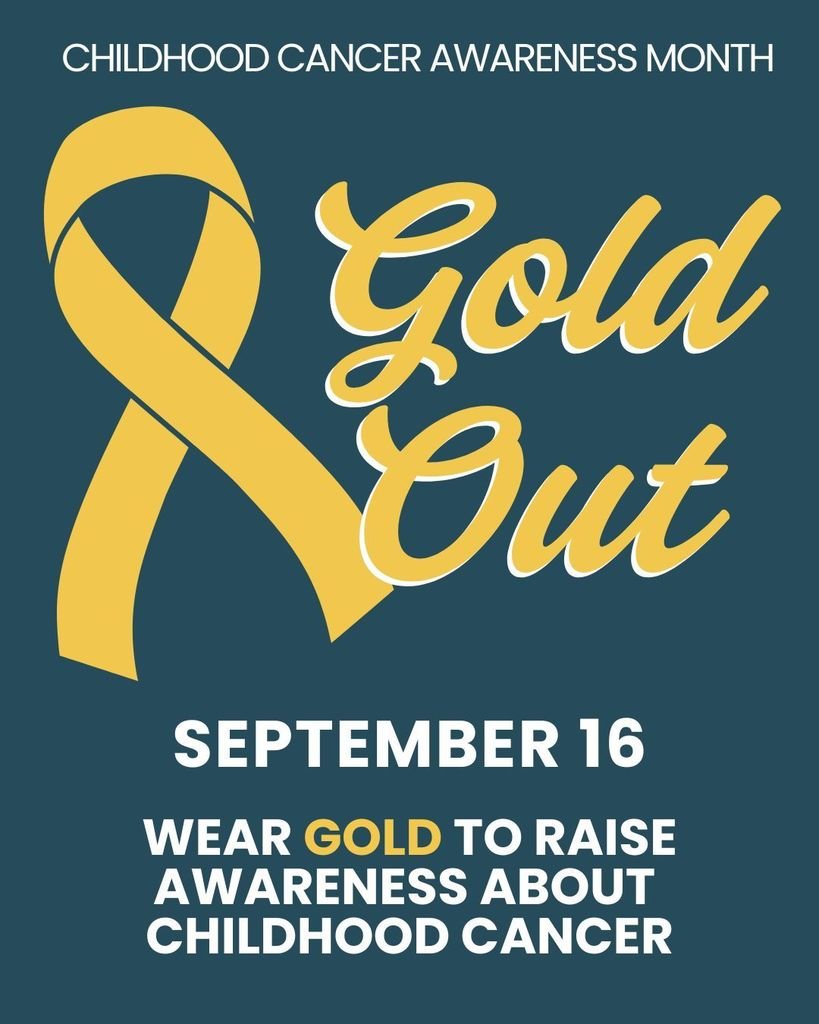 Wear GOLD this Tuesday, September 16! 💛 Join us in showing support for Childhood Cancer Awareness by wearing gold. Together, we shine brighter and stronger for the kids and families fighting this battle.