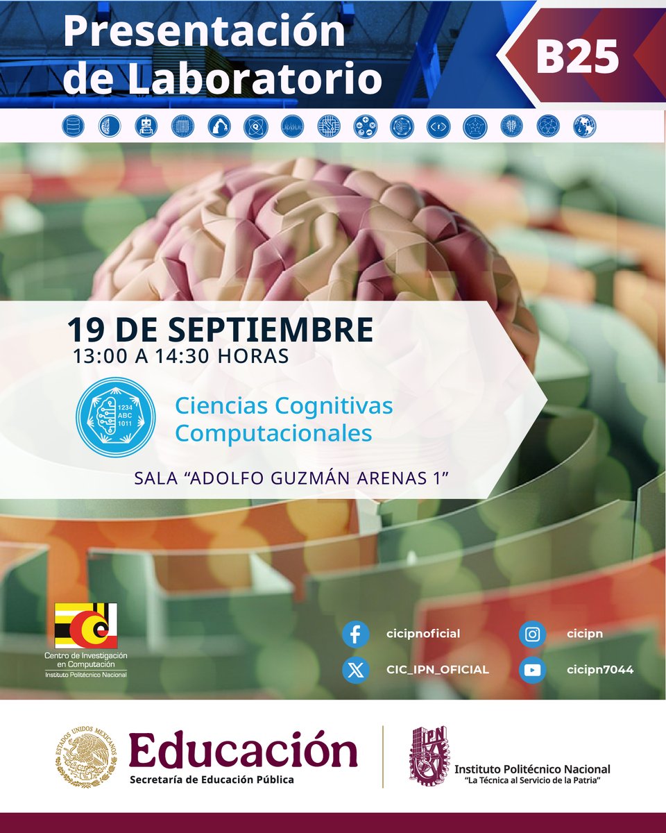 CIC_IPN_OFICIAL's tweet image. Presentación de los laboratorios del CIC @IPN_MX 

📅 Viernes 19 de septiembre
📍 Sala &quot;AGA&quot; 1
⏰ 10:00 a 11:30 @RoboticaCic 
⏰ 13:00 a 14:30 laboratorio de Ciencias Cognitivas Computacionales
⏰15:00 a 16:30 laboratorio de Microtecnología y Sistemas Embebidos