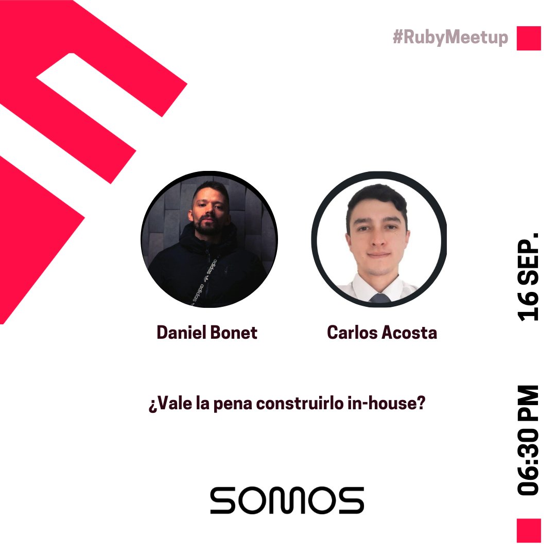 Daniel Bonet y Carlos Acosta de SOMOS INTERNET, estarán dando su charla ¿Vale la pena construitlo in-house?, en las oficinas de Somos Internet en Bogotá Calle 100 # 8a - 55 Torre C Oficina 801 edificio World Trade Center.

Tickets --> bit.ly/463oyiC