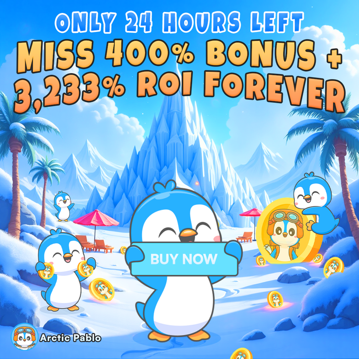 🚨❄️ 24 HOURS LEFT — THE ARCTIC CLOCK IS OUT OF TIME! 🐧🔥

Dude… This is it, the final day to lock your bags with FINAL400. In just 24 hours, the 400% bonus melts forever, and the chance to ride a 3,233% ROI from presale to listing will be gone for good.

On September 16th at