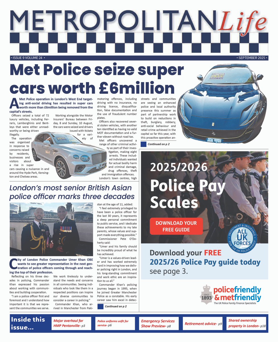 Read the latest issue of Metropolitan Life here bit.ly/METLife-Sept25 inside...<a href="/cityoflondon/">City of London</a> senior officer marks 3 decades, <a href="/BTP/">British Transport Police</a> deputy CC announced, #RetirementPlanning , <a href="/emergencyukshow/">The Emergency Services Show</a> preview and lots more