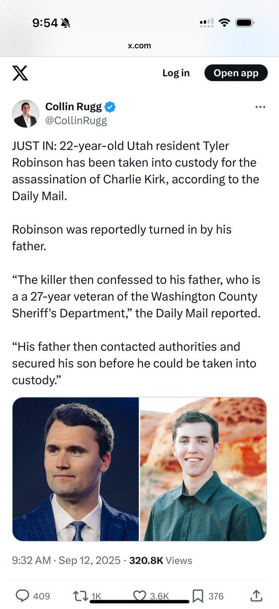 Agarraron al asesino de Charlie Kirk. Su propio padre lo agarró y lo entregó a la policía luego de haberle confesado lo que hizo.
