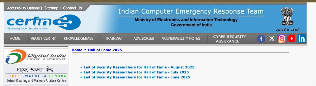 Nice <a href="/IndianCERT/">CERT-In</a> now has a Hall of Fame page