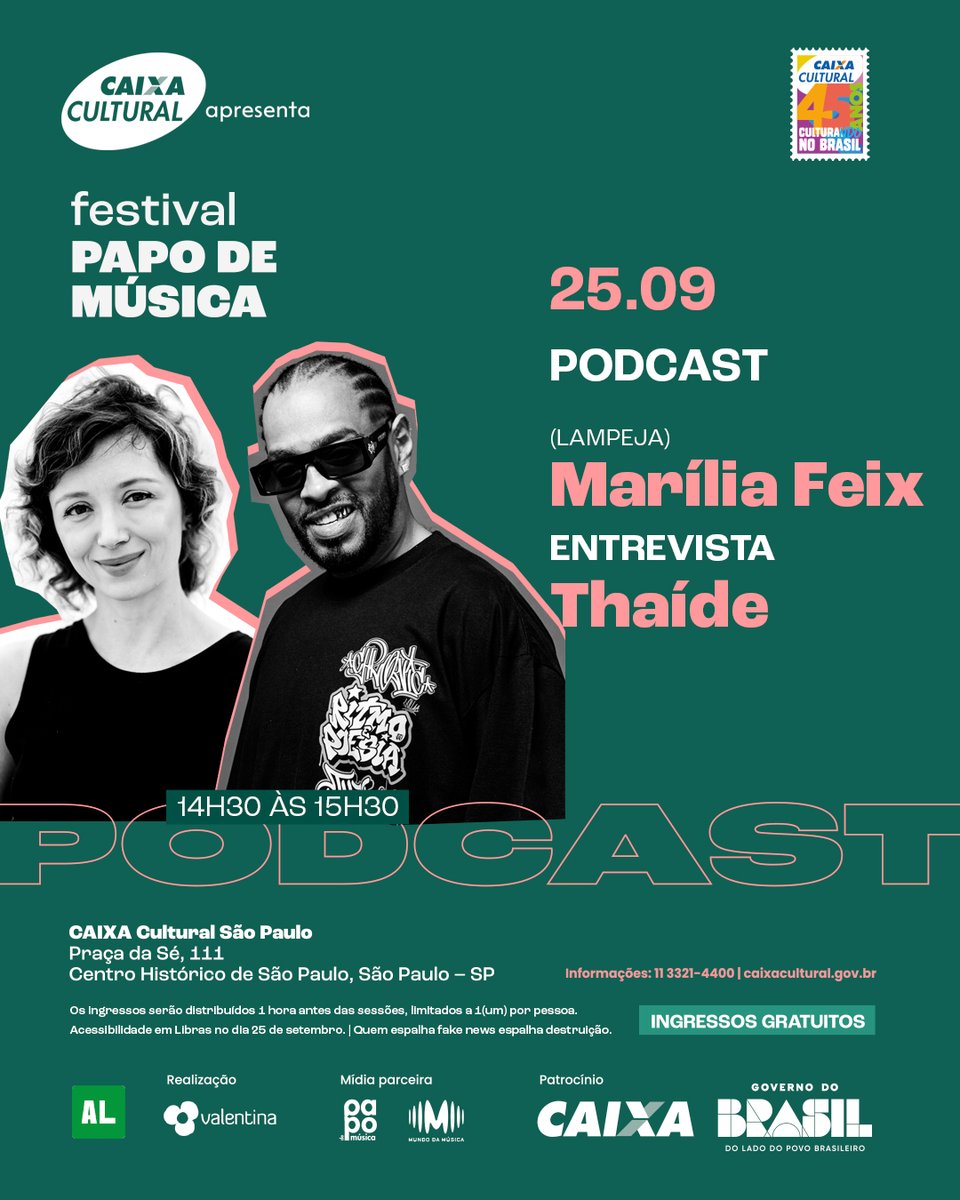 Muito feliz com a minha participação no festival #PapodeMúsica. Terei a honra de entrevistar um dos precursores do rap nacional, <a href="/thaideoficial/">Thaide</a>. 🩶
Confira a programação completa do festival, que é uma iniciativa da maravilhosa <a href="/afabianepereira/">Fabiane Pereira</a>, por aqui: mundodamusicamm.com.br/festival-papo-…