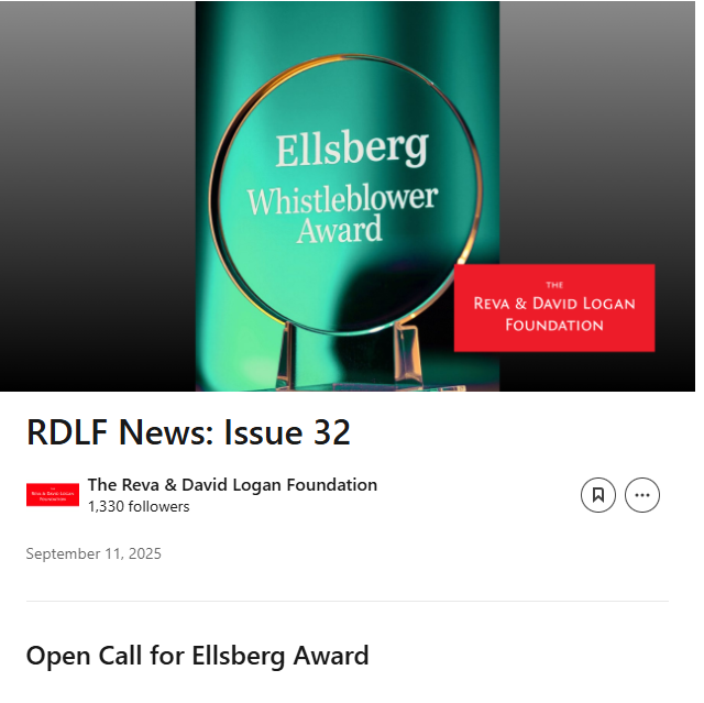 Our call for nominations is open until September 26 and now in the Reva and David Logan Foundations newsletter ellsberg-award.org/get-involved/n…
loganfdn.org/subscribe-to-r…