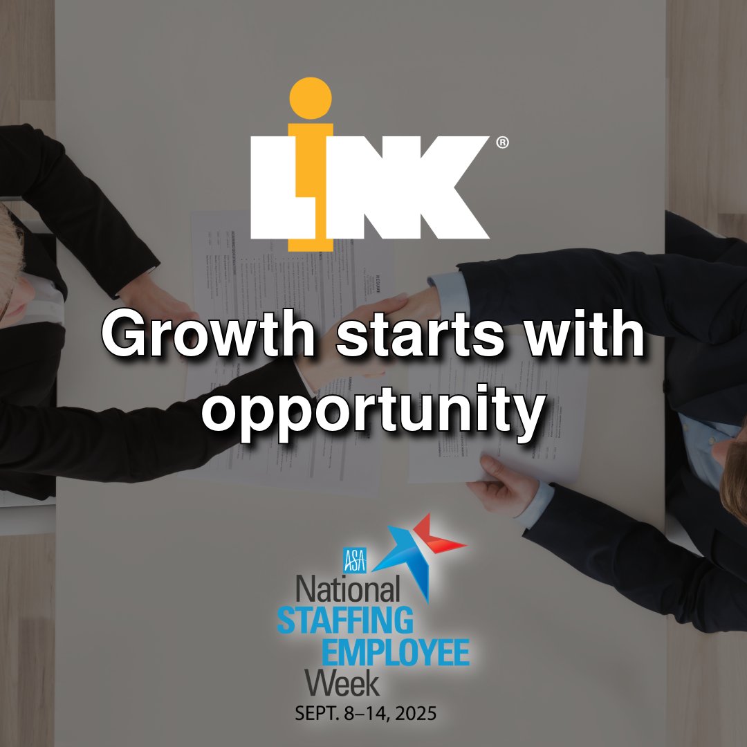 Nat'l Staffing Employee Week is the perfect time to celebrate growth—the growth of businesses supported by our employees and the personal growth of individuals building their careers.

#NSEW25 #LinkJobs #LinkValues #StaffingSolutions #CareerSuccess #StaffingStars #BusinessGrowth