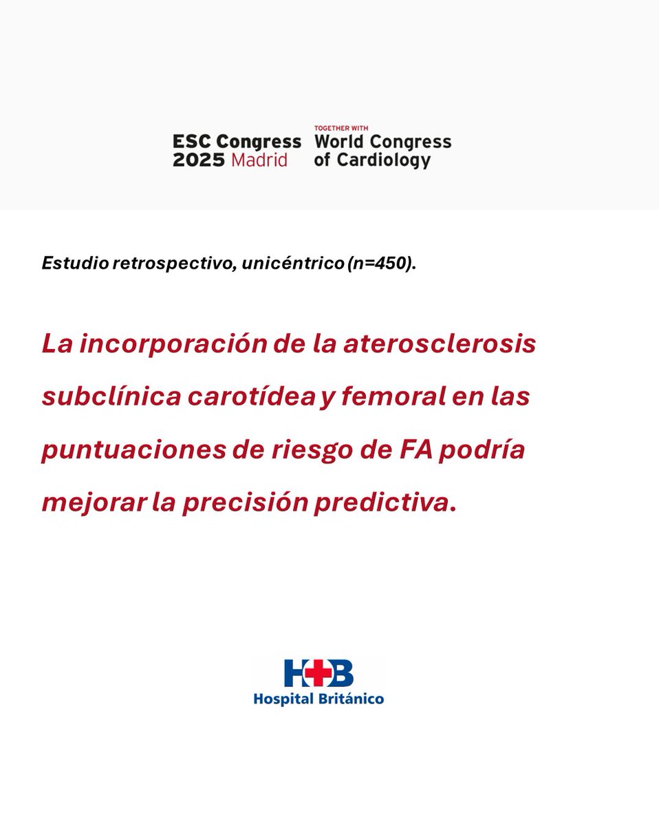 Orgullo de equipo 🇦🇷 en #ESCCongress2025  (Madrid). Desde la Clínica de Fibrilación Auricular y otras arritmias – Sección de Electrofisiología (Servicio de Cardiología) Hospital Británico, presentamos 2 trabajos.
Gracias al equipo y coautores por el trabajo conjunto #ESCcongress