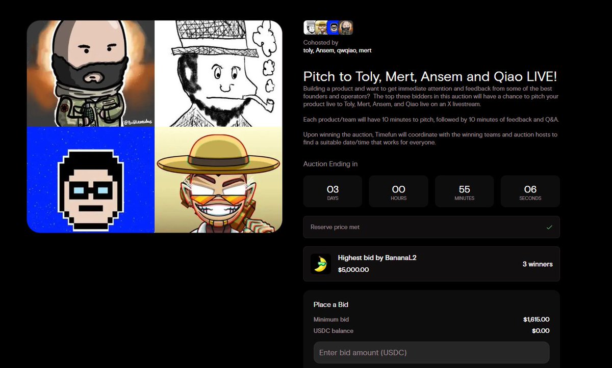 We have submitted a bid for the Time.fun auction to present our specialized Ephemeral Rollup on the Solana blockchain, designed specifically for memes and fun. 
time.fun/BananaL2